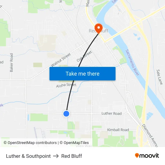Luther & Southpoint to Red Bluff map