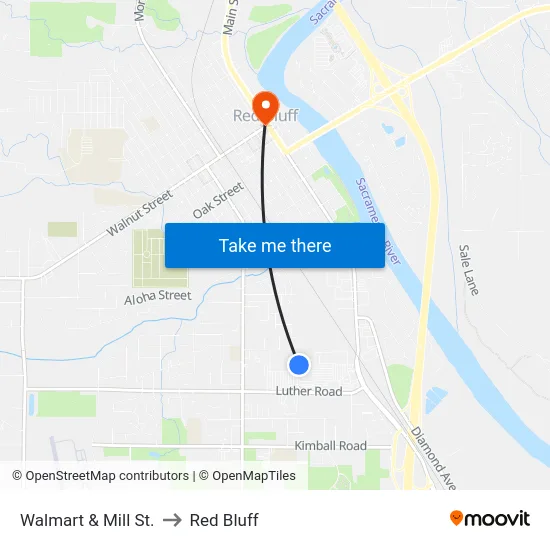 Walmart & Mill St. to Red Bluff map