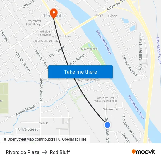 Riverside Plaza to Red Bluff map