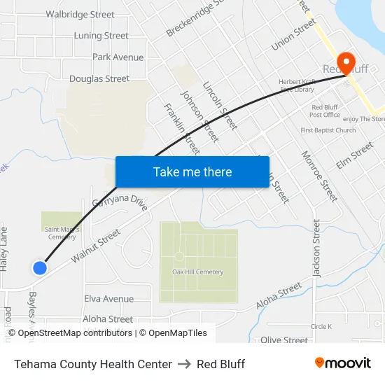 Tehama County Health Center to Red Bluff map