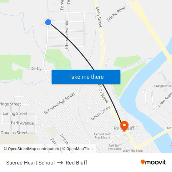 Sacred Heart School to Red Bluff map