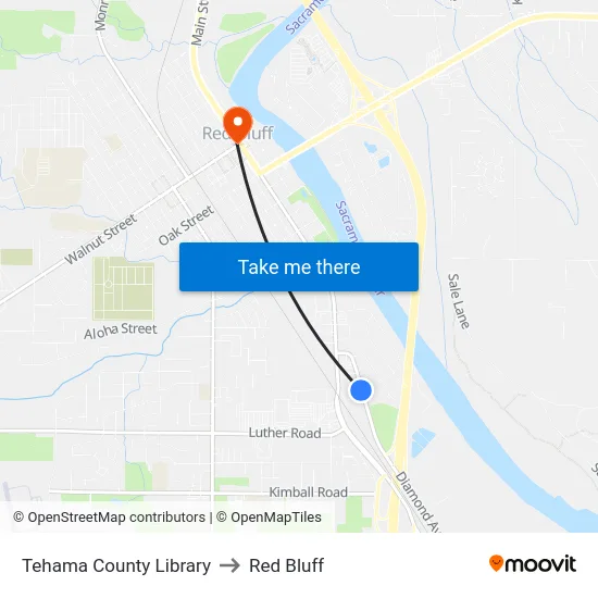 Tehama County Library to Red Bluff map