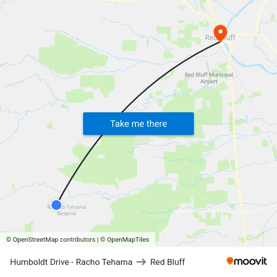 Humboldt Drive - Racho Tehama to Red Bluff map