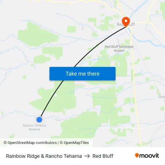 Rainbow Ridge & Rancho Tehama to Red Bluff map