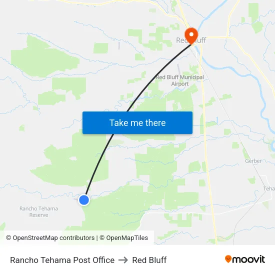 Rancho Tehama Post Office to Red Bluff map