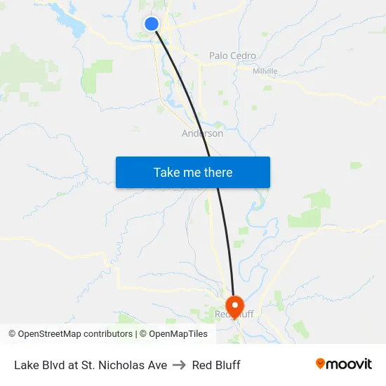 Lake Blvd at St. Nicholas Ave to Red Bluff map