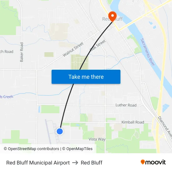 Red Bluff Municipal Airport to Red Bluff map