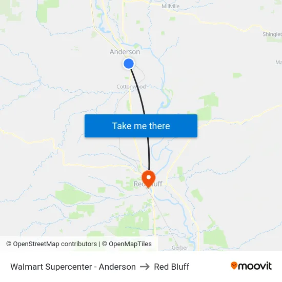Walmart Supercenter - Anderson to Red Bluff map