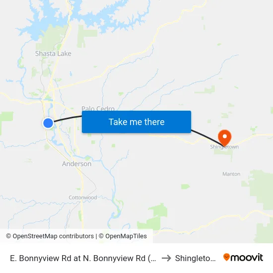 E. Bonnyview Rd at N. Bonnyview Rd (Ns) to Shingletown map