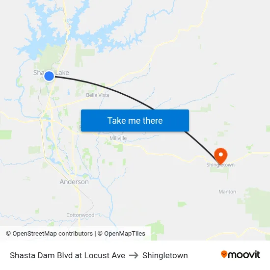 Shasta Dam Blvd at Locust Ave to Shingletown map