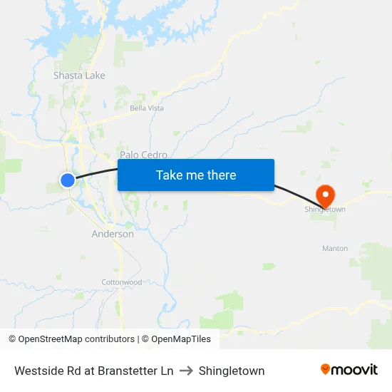 Westside Rd at Branstetter Ln to Shingletown map