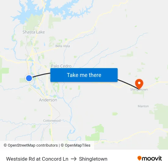 Westside Rd at Concord Ln to Shingletown map