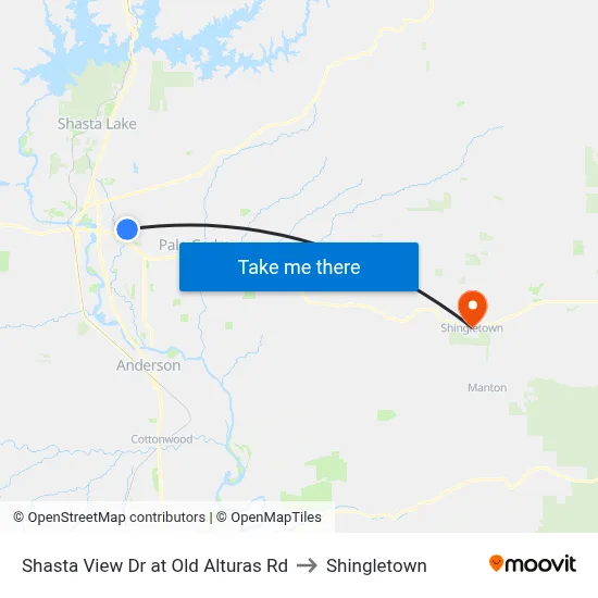 Shasta View Dr at Old Alturas Rd to Shingletown map