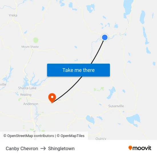 Canby Chevron to Shingletown map