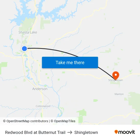 Redwood Blvd at Butternut Trail to Shingletown map