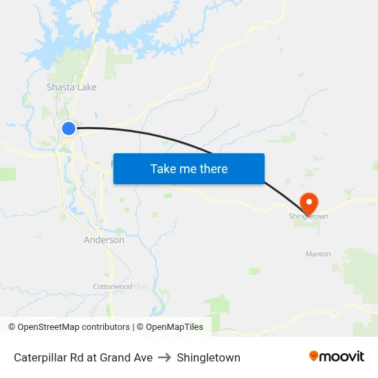 Caterpillar Rd at Grand Ave to Shingletown map