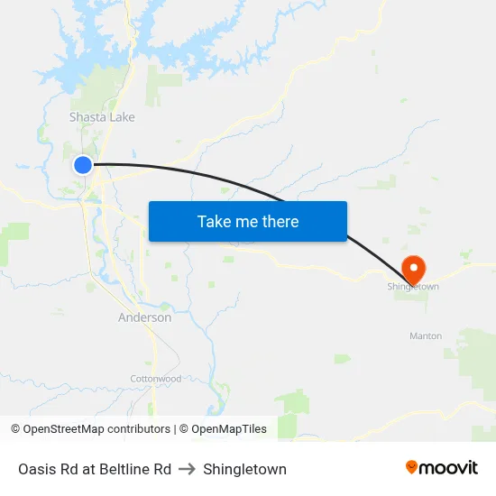 Oasis Rd at Beltline Rd to Shingletown map