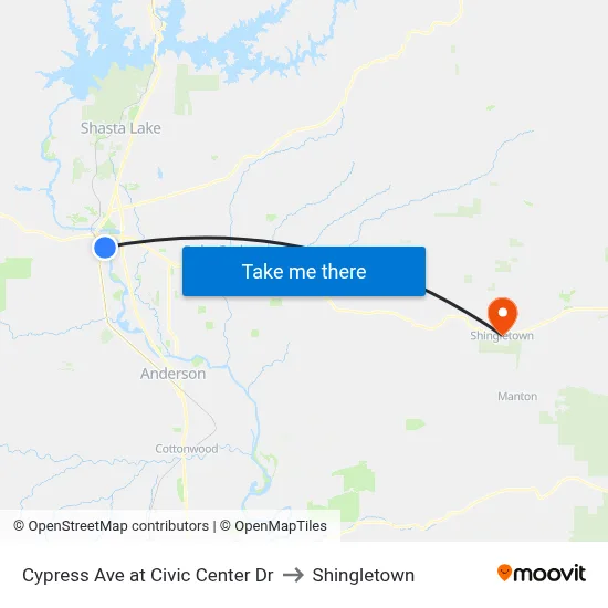 Cypress Ave at Civic Center Dr to Shingletown map