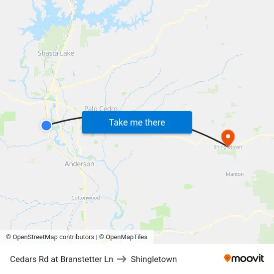 Cedars Rd at Branstetter Ln to Shingletown map