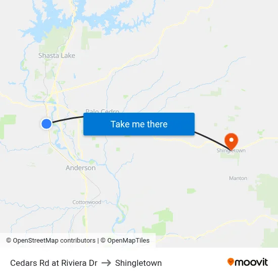 Cedars Rd at Riviera Dr to Shingletown map