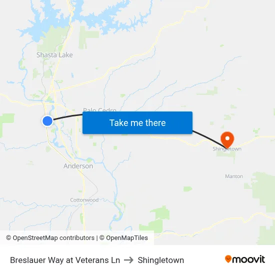 Breslauer Way at Veterans Ln to Shingletown map