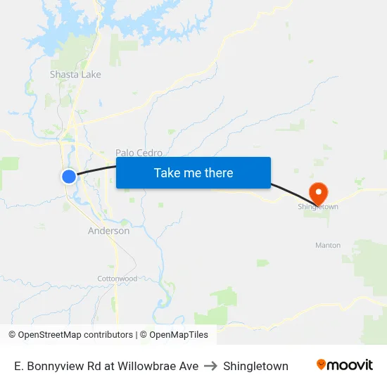 E. Bonnyview Rd at Willowbrae Ave to Shingletown map