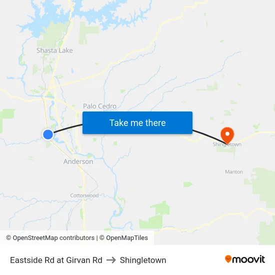 Eastside Rd at Girvan Rd to Shingletown map