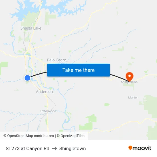 Sr 273 at Canyon Rd to Shingletown map