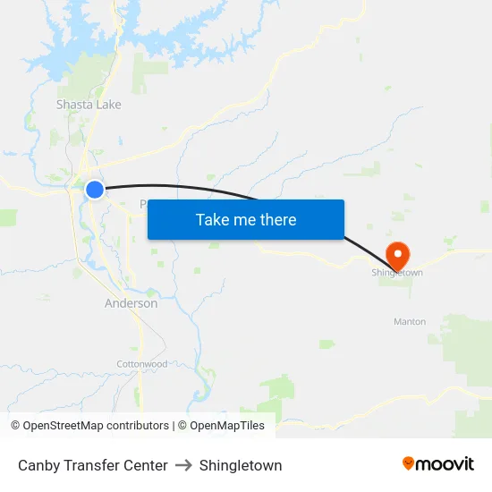 Canby Transfer Center to Shingletown map
