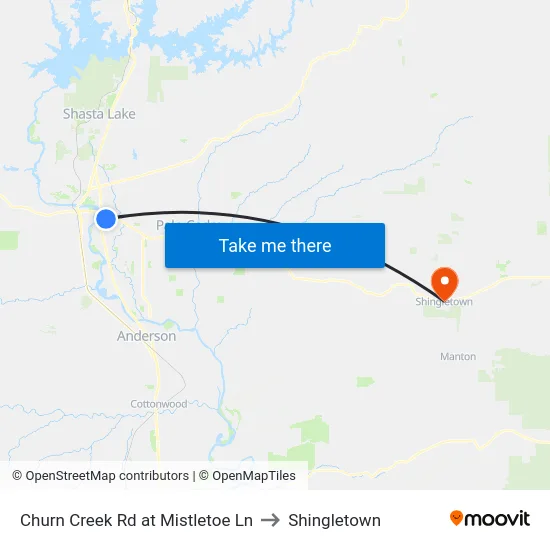Churn Creek Rd at Mistletoe Ln to Shingletown map
