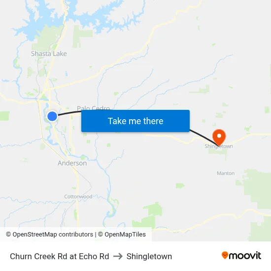 Churn Creek Rd at Echo Rd to Shingletown map