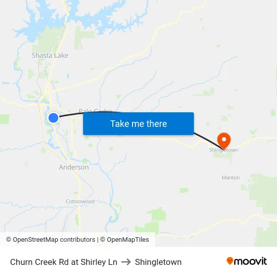 Churn Creek Rd at Shirley Ln to Shingletown map