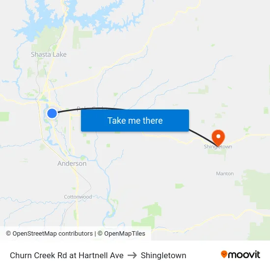Churn Creek Rd at Hartnell Ave to Shingletown map