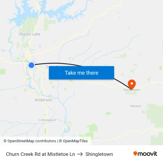 Churn Creek Rd at Mistletoe Ln to Shingletown map