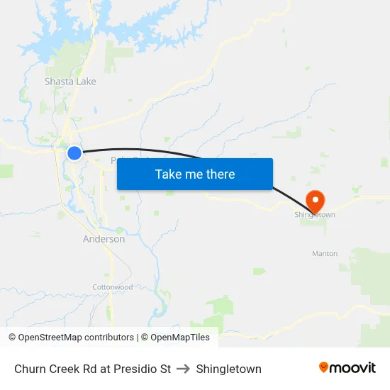 Churn Creek Rd at Presidio St to Shingletown map