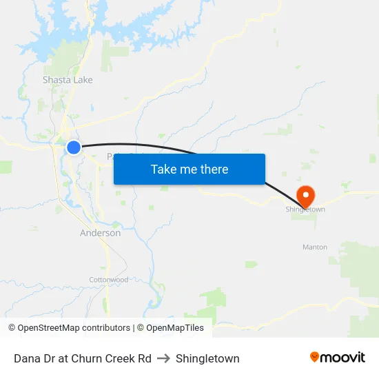 Dana Dr at Churn Creek Rd to Shingletown map