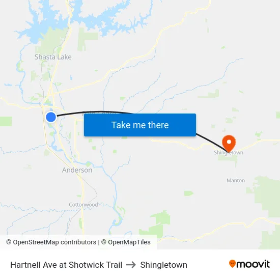 Hartnell Ave at Shotwick Trail to Shingletown map