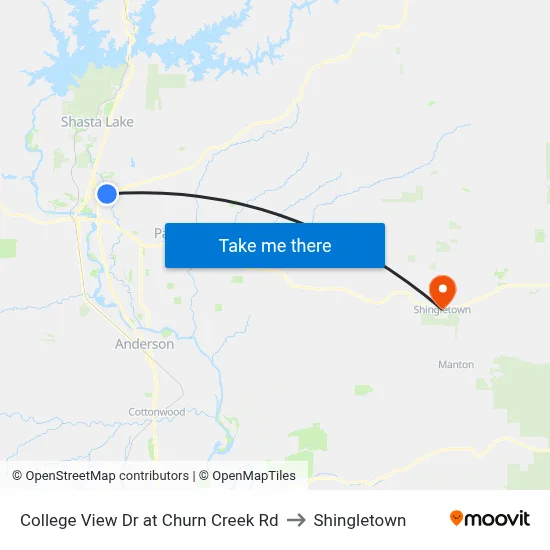 College View Dr at Churn Creek Rd to Shingletown map