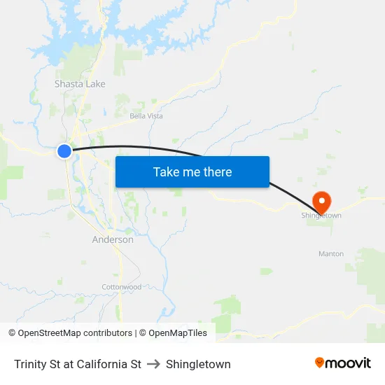 Trinity St at California St to Shingletown map