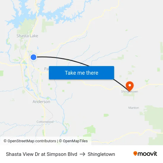 Shasta View Dr at Simpson Blvd to Shingletown map