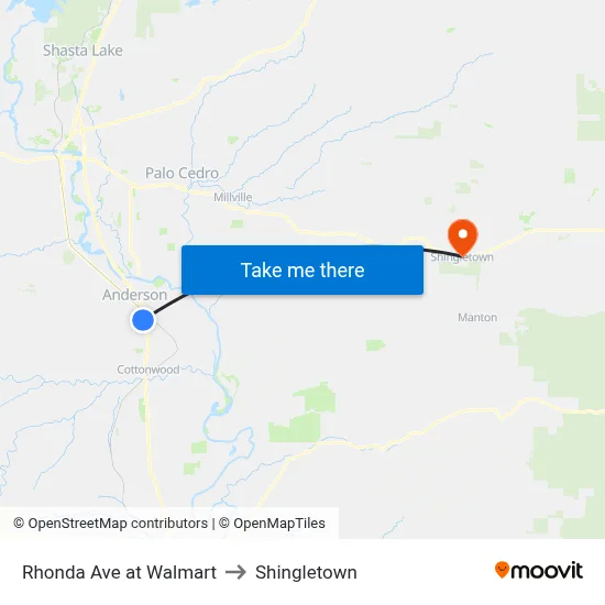 Rhonda Ave at Walmart to Shingletown map