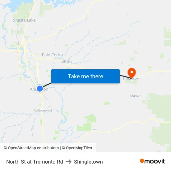 North St at Tremonto Rd to Shingletown map
