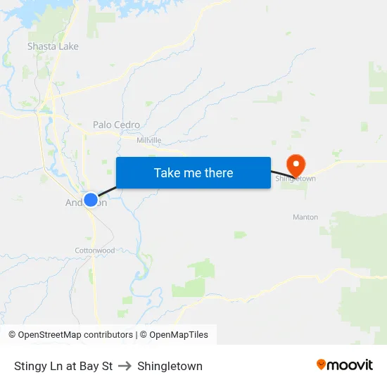 Stingy Ln at Bay St to Shingletown map