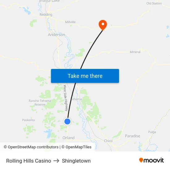 Rolling Hills Casino to Shingletown map