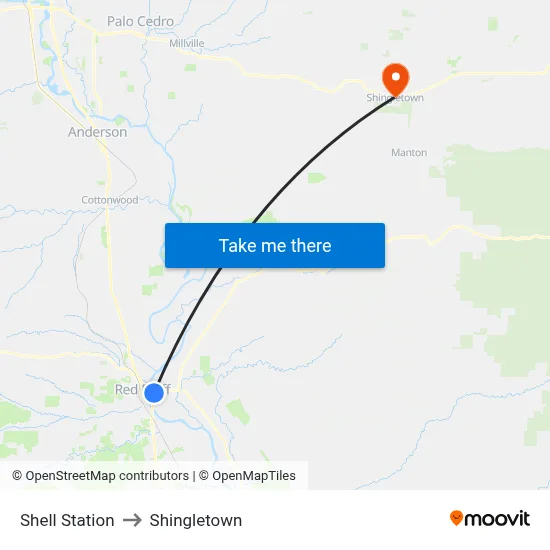 Shell Station to Shingletown map