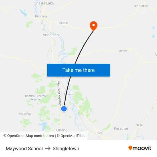 Maywood School to Shingletown map