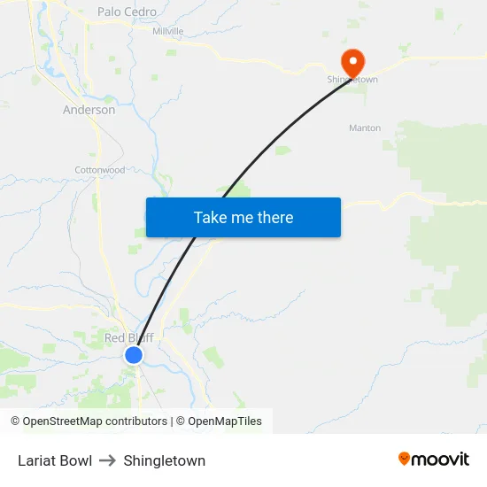 Lariat Bowl to Shingletown map