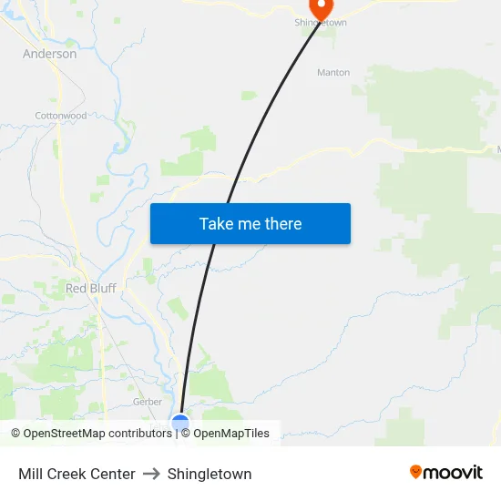 Mill Creek Center to Shingletown map