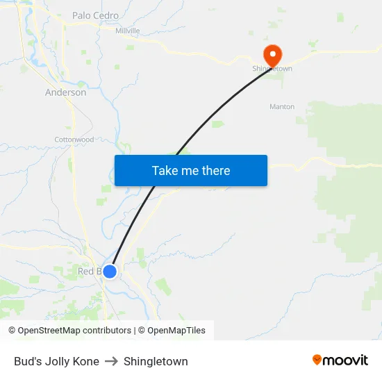 Bud's Jolly Kone to Shingletown map