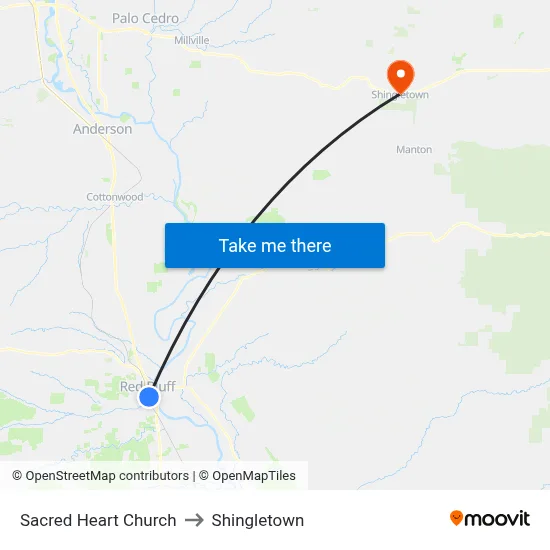 Sacred Heart Church to Shingletown map